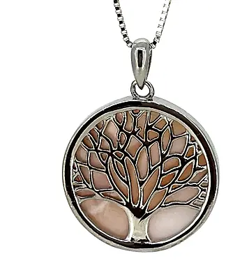 925 Silver Family Tree Of Life Pendant With Pink Mother Pearl RRP£40 (Pxx0716) • $23.43