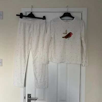 £9.99 • Buy Mini Boden Girls White Christmas Robin Pyjamas  9 - 10 Yr Top 8- 9 Bottoms