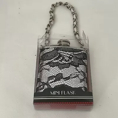 Wild Eye Designs Mini Flask With Black Lace Detail And Chain Carrying Handle • $10