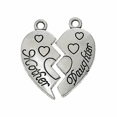 Tibetan Silver Charms Mother Daughter Love Heart Split Share 10 Sets 20pcs C466 • £3.99