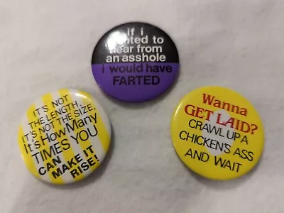 3 Vintage Novelty Funny Quote Pin Back Buttons • $4.99