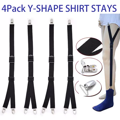4Pack Y-SHAPE RUGGED DESIGN SHIRT STAYS BLACK EXTRA COMFORTABLE MILITARY GRADE • $14.45