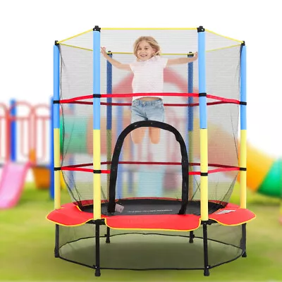 55  Kids Trampoline Round Bouncer Enclosure Net Pad Children Outdoor Steel Safe • £59.95