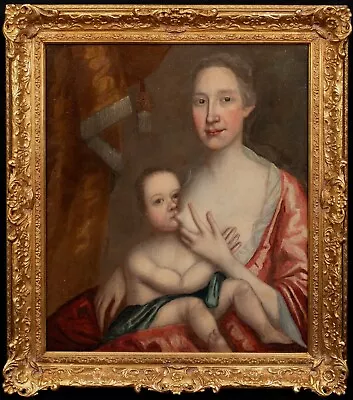 Large 17th Century English School Portrait Of A Wet Nurse & Baby Breastfeeding • £8500