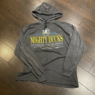 Vintage 1993 Anaheim MIGHTY DUCKS Hooded Pullover Shirt Mens Size XL Grey Trench • $39.20