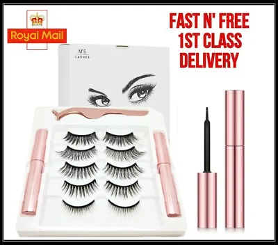 Waterproof Magnetic Eyeliner With Eyelashes And Tweezer 5 Pairs Set Long Lashes • £2.49