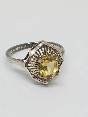 Art Deco Style Sterling Silver Yellow Gemstone Citrine ?  Ring Size 8.25 LUC • £37.95