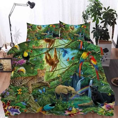 Leopard Monkey Elephant Zoo 3D Quilt Duvet Doona Cover Set Pillow Case Print • $44.76