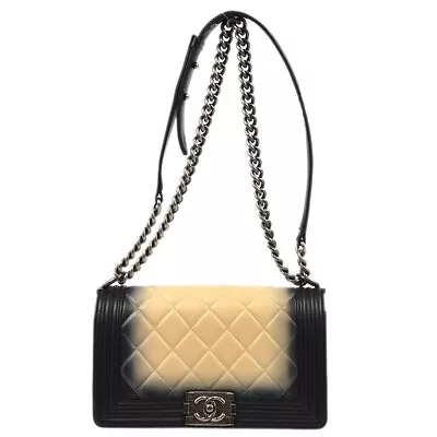 Boy Chanel Beige Black Lambskin Double Chain Shoulder Bag KK92304 • £2037.24