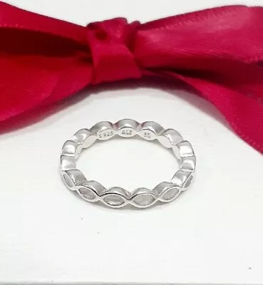 NEW Genuine Pandora Silver White Enamel Twist Ring [Size 50] #190884EN23. • $19.95