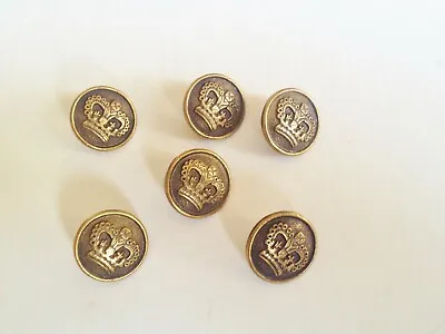 6 Metal Military Buttons Heraldic Crown Coronet Shank Antique Bronze Tone 15mm • £3.45
