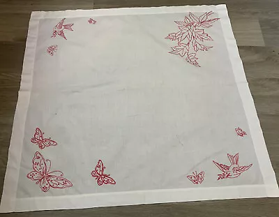 Vintage Antique Small Tablecloth Turkey Red Embroidery Birds Butterfly As Is • $11.50