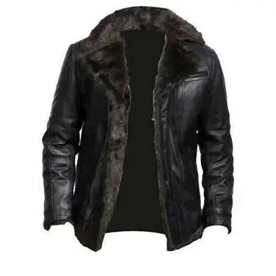 Mens Aviator Shearling Bomber Black Genuine Sheepskin Leather Jacket • $129.99