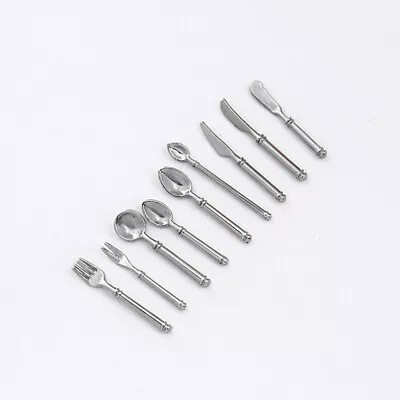 1:12 Dollhouse Miniature Metal Tableware Spoon Knife Fork Cutlery Model Set 9PCS • $5.45