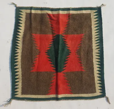 Antique Navajo Handwoven Native American Indian Rug Wool Blanket 48x47cm • £175