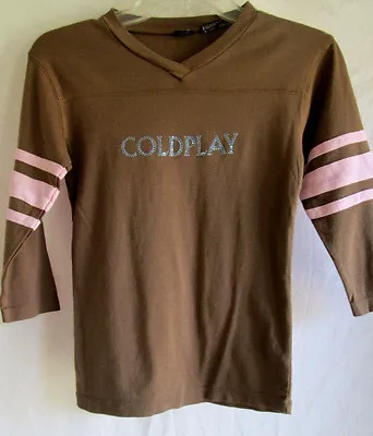 COLDPLAY...BROWN & PINK...JERSEY/ T-SHIRT...w RHINESTONES...NEW..LADIES Sz S /XS • $17.11