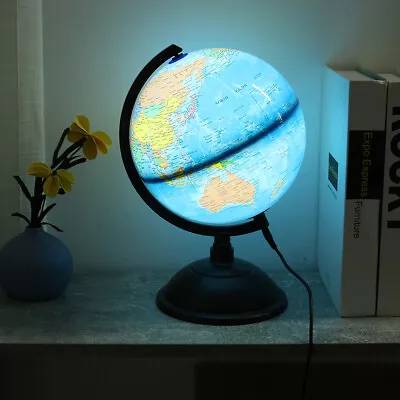 Rotating World Globe LED Light Up Illuminated Globe Con USB Study Play Learning • £21.99