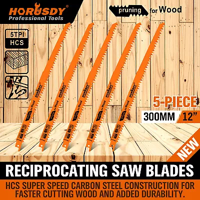 $19.99 • Buy 5Pc 300mm Reciprocating Saw Blades 5TPI Wood Timber Pruning Tool W/T Case