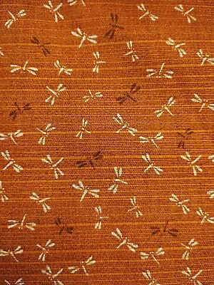 Japanese Traditional Dragonflies Orange Mauve Double Sided Linen Cotton Fabric • £1.50