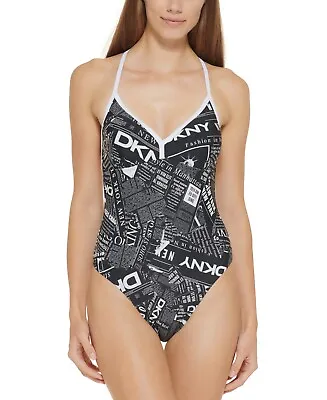 Dkny Womens Graphic T-Back One-Piece Swimsuit Size M     13143 • $54.99