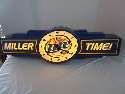 Vtg Miller Lite Beer  Miller Time  Light Up Clock Sign Man Cave Bar Display 36 L • $229