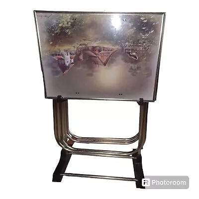 Vintage MCM 1960s Andres Orpinas (4) TV Folding Tray Tables & Stand Barn Theme • $249.99