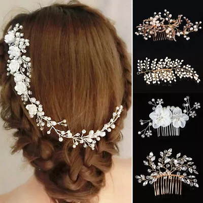 Flower Wedding Hair Pins Bridesmaid Crystal Diamante Pearls Bridal Clips Combs • $6.15