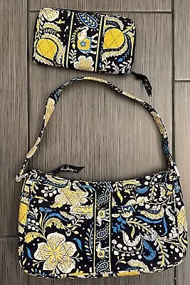 Vera Bradley Ellie Blue Yellow White Paisley Elephant Tote Handbag With Wallet • $25