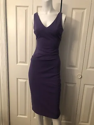 Nicole Miller Atelier Vintage New Y2k Purple Sheath Dress V Neck Slim Sz 0 • $90