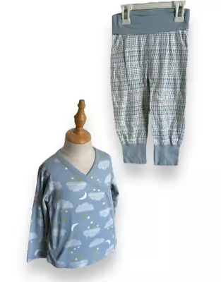 Hanna Andersson Boys Pajamas Sz 90 3 Blue Clouds Stars Moon Wrap Style Top Pants • $20