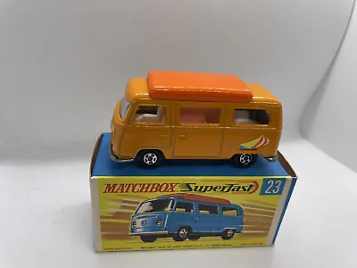 MATCHBOX SUPERFAST 1970 #23 VW Camper Van - Orange / Orange Top / Sail Boat • $170