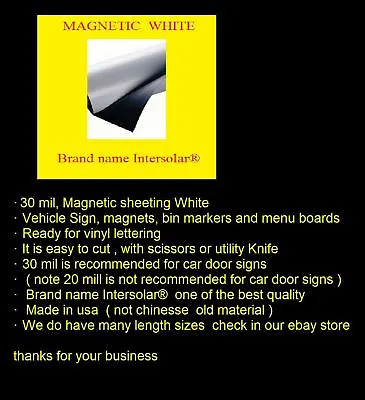 24  X 50 Feet ROLL 30 Mil Thick Blank White Magnetic Sign Sheet CARS OK  SIGN • $185