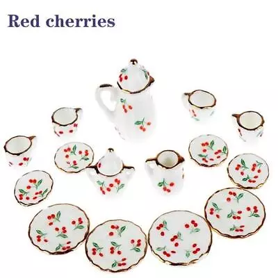 Girls Toys Tea Game Miniature Tea Set Dollhouse Furniture 15pcs 1:12 Porcelain • $15.99