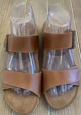 Taos Sandals Womens My Dear Tan Leather Double Strap Slide Shoes US 10 EUR 41 • $34.99