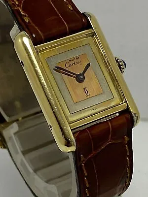 BEAUTIFUL MUST DE CARTIER TANK Cal.2512 ARGENT 925 MANUAL LADY SWISS 80s • £1266.08