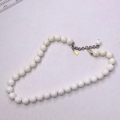 Monet Vintage Necklace White Beaded Faceted Choker Signed Hook Clasp • $22.36