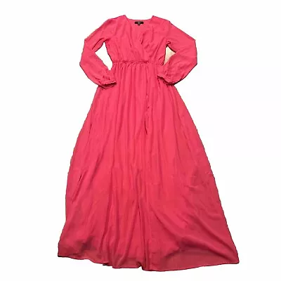 Lulus Dress Small Wondrous Water Lilies Maxi Dress Long Sleeve Chiffon Pink Prom • £33.75
