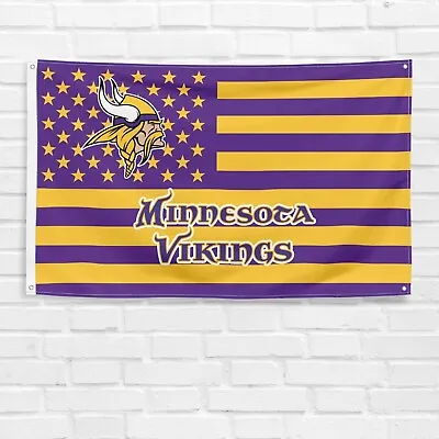 For Minnesota Vikings Football Fans 3x5 Ft American Flag NFL Gift Banner • $13.97