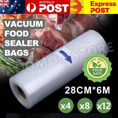 4x Vacuum Food Sealer Roll Bags 6m X 28cm Saver Seal Storage Heat Commercial • $19.95