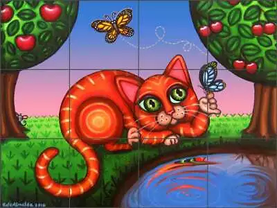 Cat Tile Backsplash Victoria De Almeida Art Ceramic Mural RW-VAA008 • $125