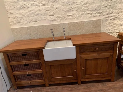 £100 • Buy Fired Earth Bastide Freestanding Belfast Sink Kitchen Unit,solid Oak.
