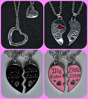 Big Little Sister Half Heart Shape Pendant Necklace Friendship Chain Love Silver • £8.95