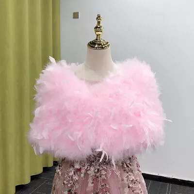 Real Ostrich Feather Fur Cape Shrug Bride Wedding Dinner Shawl Fluffy Light Pink • $36