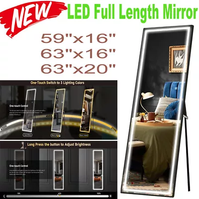 Full Length Mirror With LED Lights Full Body Standing Floor Mirror Wall Mounted • $119.99
