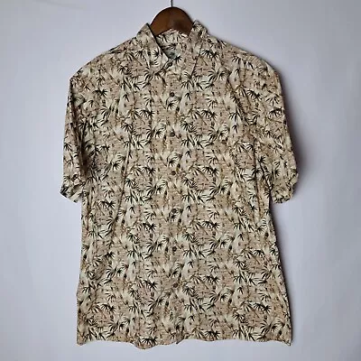 Island Shores Hawaiian Shirt Mens Large Beige Button Up Short Sleeve Bamboo • $19.98