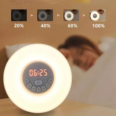 Wake-up Light Sunrise Alarm Clock FM Radio Night Lamp 7-Color LED Ambient Light • $34.94