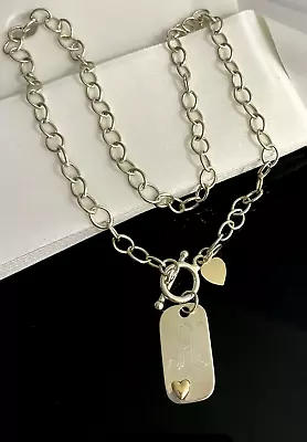 $95 • Buy Vintage JANE BASCH Sterling Silver 14K Gold Dog Tag Toggle Necklace - Letter A