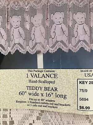Vintage Lace Curtain Valance BEARS Scallop  Edges PINK (1) • $7
