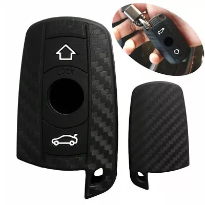 $9.99 • Buy Carbon Fiber Soft Silicone Remote Key FOB Case For BMW 1 3 5 6 Series X5 X6 Z4
