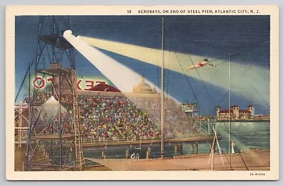 Steel Pier Acrobats Atlantic City New Jersey NJ Postcard Night View Trapeze • $3.49